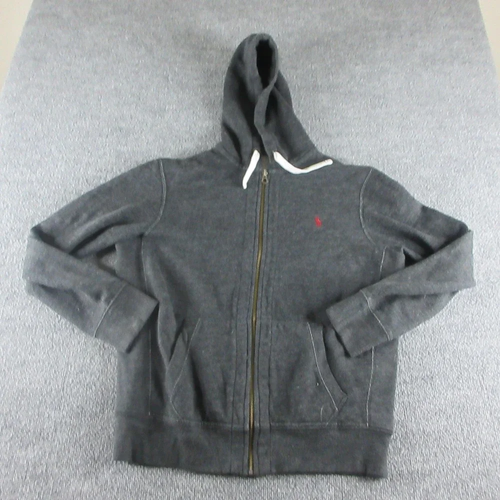 Polo Ralph Lauren Hoodie Mens L Gray Full Zip Fleece Pony Logo Sweatshirt